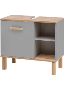 Waschbeckenunterschrank Schildmeyer "Padua", grau (platingrau, eichefarben landhaus), B:65,2cm H:60,1cm T:35cm, Holzwerkstoff, Schr&auml;nke, Waschbeckenunterschrank, F&uuml;&szlig;e aus Massivholz
