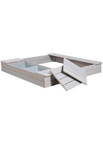 Sandkasten Roba "Outdoor+", grau, Sandk&auml;sten, Kinder, B/H/L: 125cm x 17,5cm x 120cm, Kunststoff, Massivholz, Sandkasten, 2 Spielwannen und 4 abnehmbaren Sitzpl&auml;tzen, HxBxT: 17,5x125x120 cm, B:125cm H:17,5cm L:120cm T:120cm