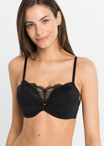 Push-up-BH bonprix "Push-up-BH mit Spitzeneinsatz", Damen, Gr. 80, Cup C, schwarz, Obermaterial: 83% Polyamid, 17% Elasthan. Spitze: 88% Polyamid, 12% Elasthan, BHs Push-up-BH, mit Spitzeneinsatz, herausnehmbare Einlagen
