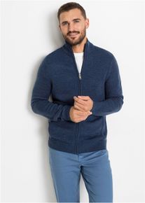 Strickjacke bonprix "Feinstrickjacke", Herren, Gr. 56/58 (XL), blau, Strick, Obermaterial: 100% Polyacryl, unifarben, regular fit h&uuml;ftbedeckend, hoch geschlossener Ausschnitt, Strickjacken Strickjacke, mit Stehkragen, Regular Fit, aus Polyacryl, mit Rei&szlig;verschluss