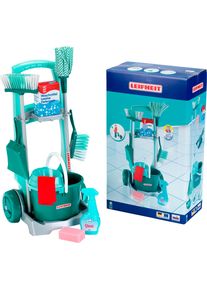 Kinder-Besenwagen klein "Leifheit Putzwagen mit Zubeh&ouml;r", blau (t&uuml;rkis, grau), Spielzeug-Haushaltsger&auml;te, KinderB:29cm H:60cm T:24cm, Kunststoff, Kinder-Besenwagen, leicht zu montieren, Made in Germany, B:29cm H:60cm T:24cm