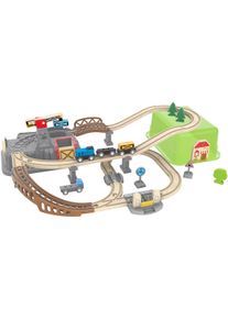 Spielzeug-Eisenbahn HAPE "Eisenbahn-Baukasten", bunt, Spielzeugfahrzeuge, KinderB:50cm H:14cm T:14cm, Holz, Kunststoff, Spielzeug-Eisenbahn, B:50cm H:14cm T:14cm