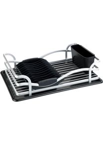 Geschirrst&auml;nder Wenko "Modell Alu", silber (schwarz, silberfarben), B:46,5cm H:13cm T:31,5cm, Aluminium, Kunststoff, Geschirrst&auml;nder, Geschirrst&auml;nder, Geschirrabtropfer aus Aluminium & Kunststoff, abnehmbarer Besteckkorb