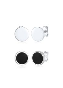Paar Ohrstecker Kuzzoi "Ohrringe Herren Set Kreis Geo Emaille 925 Silber", silber, Ohrringe, Herren, ohne Stein, Silber 925 (Sterlingsilber), Paar Ohrstecker