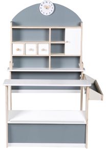 Kaufladen Roba "Verkaufsstand, wei&szlig;/grau/naur", gr&uuml;n (natur, wei&szlig;, gr&uuml;n), Kaufl&auml;den, KinderB:80cm H:113cm T:73cm, Kaufladen, mit Uhr, B:80cm H:113cm T:73cm