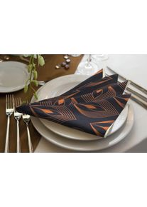 Stoffserviette Adam "Feathers" Gr. 1, bunt (dunkelblau, orange), B:30cm L:30cm, Obermaterial: 100% Baumwolle, Servietten, Stoffserviette, GOTS organic,zertifiziert durch CERES 0242Made in Germany