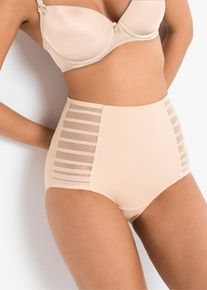 Shapingslip bonprix, Damen, Gr. 44, beige (puder), Obermaterial: 80% Polyamid, 20% Elasthan. Futter: 84% Polyamid, 16% Elasthan. Netzfutter: 73% Polyamid, 27% Elasthan, unifarben, figurbetont, Unterhosen Shapingslip, mittlere Formkraft, mit Zwickel aus Baumwolle