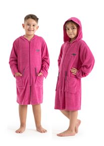 Kinderbademantel Kangaroos "Kira, Ideal f&uuml;r Zuhause, Schwimmbad oder im Urlaub" Gr. 140, rosa (pink, grau), 140, Leichtfrottier, Hausm&auml;ntel, Kinderbademantel, modernen, sportliches Design, leuchtenden Akzenten