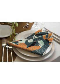 Stoffserviette Adam "Jungle" Gr. 1, bunt (dunkelgr&uuml;n, orange), B:30cm L:30cm, Obermaterial: 100% Baumwolle, Servietten, Stoffserviette, GOTS organic,zertifiziert durch CERES 0242Made in Germany