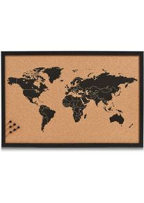 Pinnwand zeller PRESENT "World", braun (schwarz, braun), B:60cm H:40cm T:1,4cm, Holzrahmen, Kork, Pappe, Tafeln, Pinnwand, Memoboard, aus Kork, Motiv Weltkarte