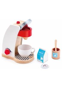 Kinder-Kaffeemaschine HAPE "Meine Kaffeemaschine", rot (wei&szlig;, braun, rot), Spielzeug-Haushaltsger&auml;te, KinderB:17cm H:19,6cm, Holz, Kinder-Kaffeemaschine, mit Ein-/Ausschalter und einem Drehregler, B:17cm H:19,6cm