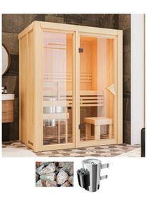Sauna KARIBU "Alani 1", beige (natur), Saunaofen, integrierte Steuerung, 3,6 kW, Saunen, Sauna, Ofen 3,6 kW intgr. Strg
