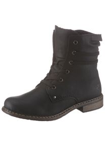 Schn&uuml;rboots Rieker, Damen, Gr. 37, Warmfutter, schwarz, Nubuklederimitat, Schuhe Schn&uuml;rboots, Stiefelette, Blockabsatz, mit dezenter Schn&uuml;rung, Topseller