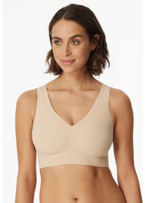 Bustier Schiesser "Invisible Soft", Damen, Gr. 36, N-Gr, beige (410, sand), Single Jersey, Obermaterial: 75% Polyamid, 25% Elasthan, bequem, BHs Bustier, Microfaser, Lasercut-Abschl&uuml;sse, V-Ausschnitt