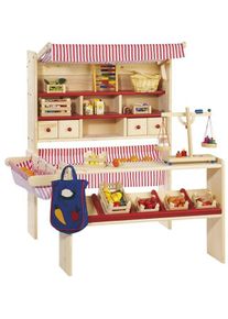 Kaufladen Pinolino "Marktstand Lucy", beige (natur, rot), Kaufl&auml;den, KinderB:95cm H:123cm T:108cm, Fichtenholz, Kaufladen, Made in Europe, B:95cm H:123cm T:108cm