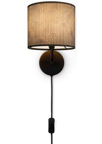 Paco Home Wandleuchte "Luca Pillar", schwarz, H: 26,5cm, Leuchten, Stofflampe Rund Wandleuchte Mit Stecker Wohnzimmer Flur Vintage Retro, Wandleuchte