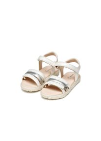 Sandale Geox "J SANDAL HAITI GIRL", M&auml;dchen, Gr. 34, silber (wei&szlig;, silberfarben), Synthetik, festlich, Schuhe Sandale, Glitzersandale, Klettschuh im Metallic Look