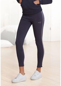 Leggings Kangaroos, Damen, Gr. 44/46, N-Gr, blau (marine), Single Jersey, Obermaterial: 95% Baumwolle, 5% Elasthan, unifarben, figurbetont lang, Hosen Leggings, mit schmalem Piping, Loungewear