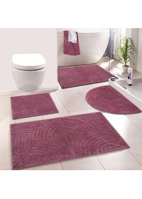 Badematte my home "Juna, Badvorleger, Badezimmer Teppich, Zen, Scandi, Boho" Gr. 1, lila (beere), H:15mm, Baumwolle, Badematten, Badematte, Baumwolle, Hoch-Tief-Effekt, weich, Topseller