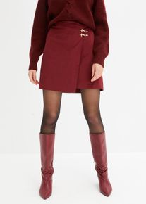 Lederimitatrock BONPRIX "Lederimitat-Rock in Wickeloptik", Damen, Gr. 40, rot (rubinrot), Web, Obermaterial: 90% Polyester, 10% Elasthan, unifarben, ausgestellt kurz, R&ouml;cke Lederimitatrock, aus Polyester und Elasthan, ausgestellte Passform, mit Wickeloptik