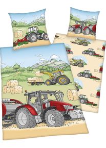 Herding's Young Collection Kinderbettw&auml;sche "Traktor", bunt, B/L: 135cm x 200cm, 1 Stk., 1 Stk., Flanell, B/L: 80cm x 80cm, Flanell, Obermaterial: 100% Baumwolle, HERDING YOUNG COLLECTION, Bettw&auml;sche, Kinderbettw&auml;sche, mit tollem "Traktor" Motiv