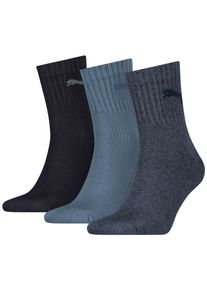 Sportsocken Puma "short crew", Herren, Gr. 47-49, blau (hellblau, navy, schwarz), Baumwollmischung, Elasthan, Polyamid, Polyester, bedruckt, unifarben mit Farbeinsatz, elastisch, Socken Sportsocken, gepolsterte Frottee-Sohle, atmungsaktiv