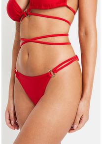 Bikini-Hose LSCN BY LASCANA "Baila", Damen, Gr. 36, N-Gr, rot, Polyamid, leicht gl&auml;nzend, unifarben, Badehosen Bikini-Hose, mit seitlichen B&auml;ndern und Zierringen