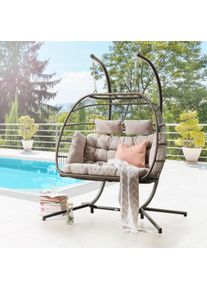 H&auml;ngestuhl Destiny "COCO DOUBLE RELAX", grau (grau, braun), B:148cm H:198cm L:105cm, Aluminium, Kunststoff, Stahl, H&auml;ngematten, H&auml;ngestuhl, f&uuml;r 2 Personen, inkl. Gestell mit Polsterauflage, belastbar bis 159 kg