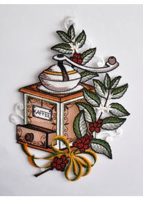 Fensterbild Stickereien Plauen "Kaffeem&uuml;hle", bunt, B:22cm H:29cm, Polyester, Fensterbilder, Fensterbild
