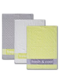 Geschirrtuch Dyckhoff "Fresh & Cool, Ma&szlig;e je Tuch ca. 50x70 cm", gr&uuml;n (gr&uuml;n, grau), B:50cm L:70cm, 100% Baumwolle, Geschirrt&uuml;cher, Geschirrtuch, mit drei verschiedenen Motiven