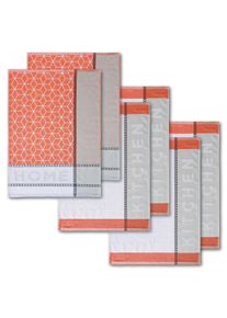 Geschirrtuch Dyckhoff "HOME / KITCHEN, Ma&szlig;e je Tuch ca. 50x70 cm", orange (koralle, wei&szlig;, grau), B:50cm L:70cm, 100% Baumwolle, Geschirrt&uuml;cher, Geschirrtuch, mit zwei verschiedenen Motiven