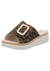 Pantolette Rieker, Damen, Gr. 38, braun (leo), Lederimitat, Schuhe Pantolette, Sommerschuh, Strandschuh, Urlaubschuh, Hausschuh mit Klettverschluss