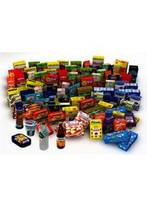 Kaufladensortiment Tanner "Einkaufs-Set 95tlg. mit vielen verschiedenen Markenminiaturen", bunt, Kaufladensortimente, Kinder, Kunststoff, Pappe, Kaufladensortiment