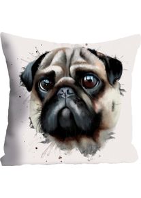 Dekokissen queence "Mops", bunt (bunt, bedruckt), B:40cm L:40cm, Polyester, Dekokissen_Sitzkissen_Kissenh&uuml;llen, Dekokissen, Kissenh&uuml;lle ohne F&uuml;llung, 1 St&uuml;ck