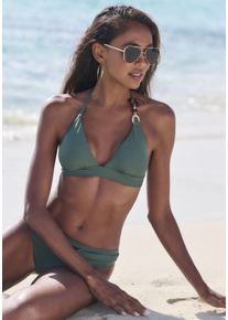 Triangel-Bikini-Top Lascana "Yves", Damen, Gr. 42, Cup C/D, gr&uuml;n (oliv), Recycling-Polyamid, unifarben, Bikini-Oberteile Triangel-Bikini-Top, mit edlen Zieraccessoires