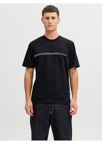 Jack & Jones Kurzarmshirt JACK & JONES "JCOFUSION CHEST BRAND TEE SS CREW SN", Herren, Gr. XL, schwarz, Jersey, Obermaterial: 58% Polyester, 42% Baumwolle, bedruckt, regular fit normal, Rundhals, Shirts Kurzarmshirt, Materialmix, regular fit