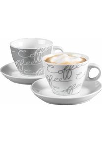 Ritzenhoff & Breker Cappuccinotasse RITZENHOFF & BREKER "Cornello Grey", wei&szlig;, 180ml, 4 Stk., Porzellan, Trinkgef&auml;&szlig;e, Cappuccinotasse, 2 Tassen, 2 Untertassen