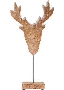 Weihnachtsfigur CREATIV DECO "Weihnachtsdeko", braun, B:22cm H:40cm, Holzwerkstoff, Dekofiguren, Weihnachtsfigur, Hirschkopf mit Fell-Applikationen