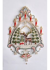 Fensterbild Stickereien Plauen "Reh im Wald", bunt, B:20cm H:32cm, Polyester, Fensterbilder, Fensterbild