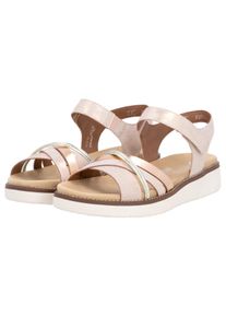 Riemchensandale Remonte, Damen, Gr. 44, Synthetik, rosa (ros&eacute;, ros&eacute;goldfarben, goldfarben), Lederimitat, metallic, Schuhe Riemchensandale, Keilabsatz, Sommerschuh, Sandalette mit herausnehmbarer Softeinlage