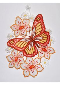 Fensterbild Stickereien Plauen "Schmetterling auf Blume" Gr. 1, bunt, B:20cm H:30cm, Polyester, Fensterbilder, Fensterbild, Hakenaufh&auml;ngung