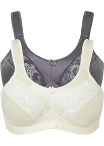 Entlastungs-BH bonprix, Damen, Gr. 100, Cup E, beige (champagner, anthrazit), Obermaterial: 84% Polyamid, 16% Elasthan. Futter: 100% Polyamid. Spitze: 100% Polyamid, unifarben, BHs Entlastungs-BH, mit gepolsterten Tr&auml;gern, mit elastischem Unterbrustgummi