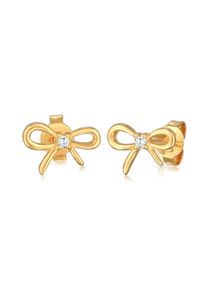 Paar Ohrstecker Elli "Ohrringe Schleife Zirkonia Romantik 925 Silber" Gr. 7, gold, Ohrringe, Damen, mit Stein, Silber 925 (Sterlingsilber), Paar Ohrstecker