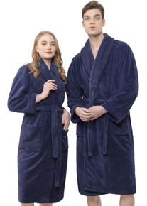 Bademantel HAMMETEX "Bademantel unisex, ultraweicher & flauschiger Fleecemantel" Gr. XS, blau (dunkelblau), L:112cm, Fleece, Hausm&auml;ntel, Bademantel, ideal f&uuml;r Sauna & Spa, Hotelbademantel, Morgenmantel
