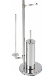 WC-Garnitur Wenko "Universalo", silber (gl&auml;nzend), B:30cm H:73cm L:20cm, Edelstahl, Reinigungsb&uuml;rsten, WC-Garnitur, integrierter Toilettenpapierhalter und WC-B&uuml;rstenhalter, Topseller