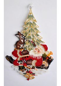 Fensterbild Stickereien Plauen "Weihnachtsmann", bunt, B:23cm H:36cm, Polyester, Fensterbilder, Fensterbild