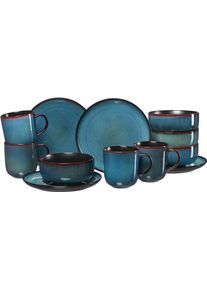 Ritzenhoff & Breker Fr&uuml;hst&uuml;cks-Geschirrset RITZENHOFF & BREKER "Bali (Teller, Schale, Kaffeebecher)", blau, 12 Stk., Steinzeug, Geschirr-Sets, Fr&uuml;hst&uuml;cks-Geschirrset, Reativglasur, jedes Teil ein Unikat, 12 Teile, f&uuml;r 4 Personen