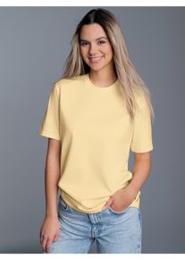 T-Shirt TRIGEMA "TRIGEMA T-Shirt aus 100% Baumwolle", Damen, Gr. S, gelb (vanille), Single Jersey, 100% Baumwolle, Basic, lang, Rundhals, Shirts T-Shirt