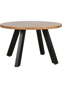 Couchtisch ByLiving "ULM", schwarz (schwarz, natur), B:75cm H:47cm T:75cm, Tische, Couchtisch, mit massiver Akazien - Platte und schwarzem Metallgestell, rund 75cm.