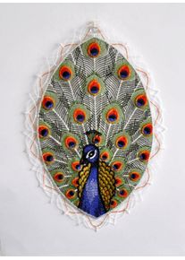 Fensterbild Stickereien Plauen "Pfau", bunt, B:20cm H:29cm, Polyester, Fensterbilder, Fensterbild